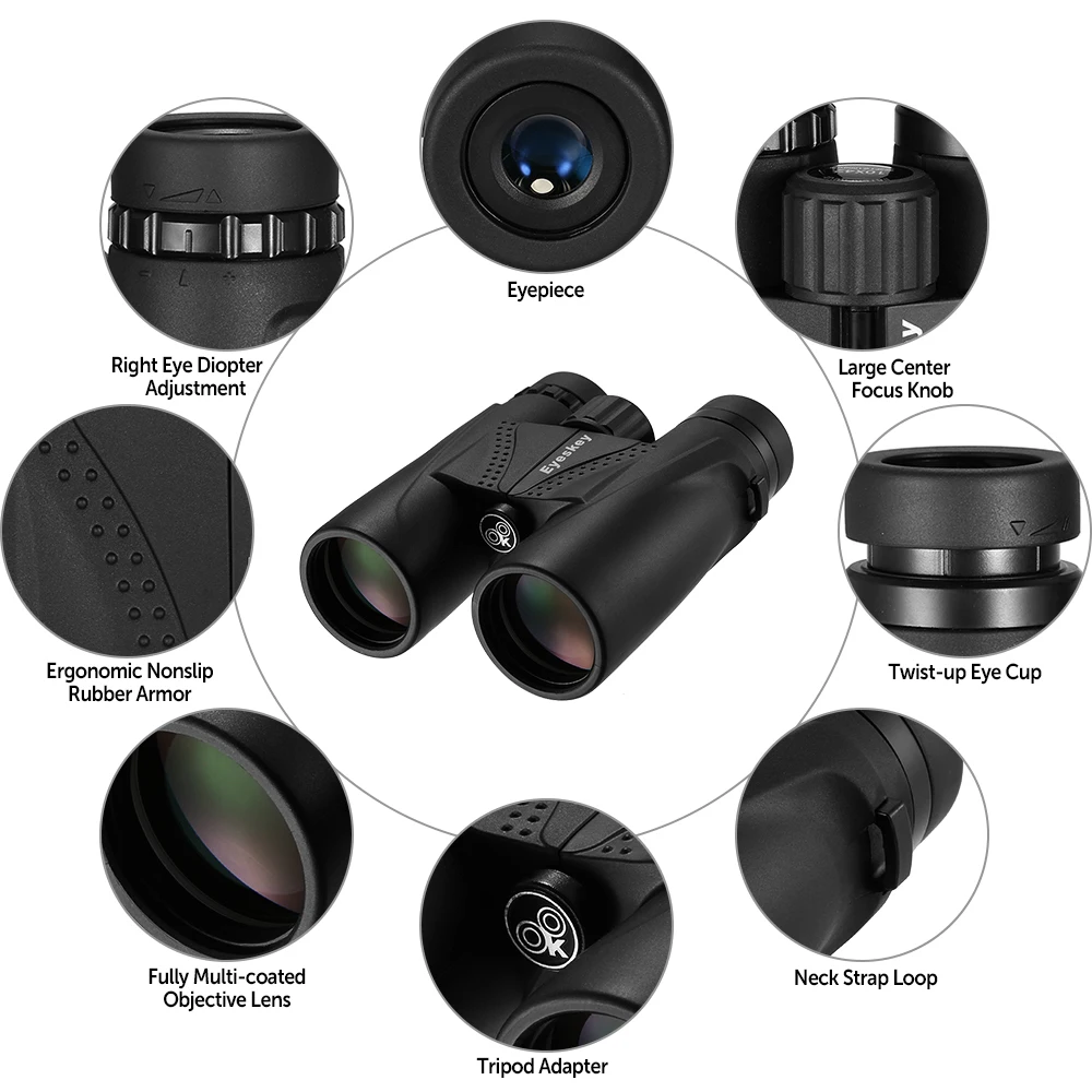 Бинокль Eyeskey 10x42 16 мм окуляр BaK4 Prism водонепроницаемый водостойкий для путешествий