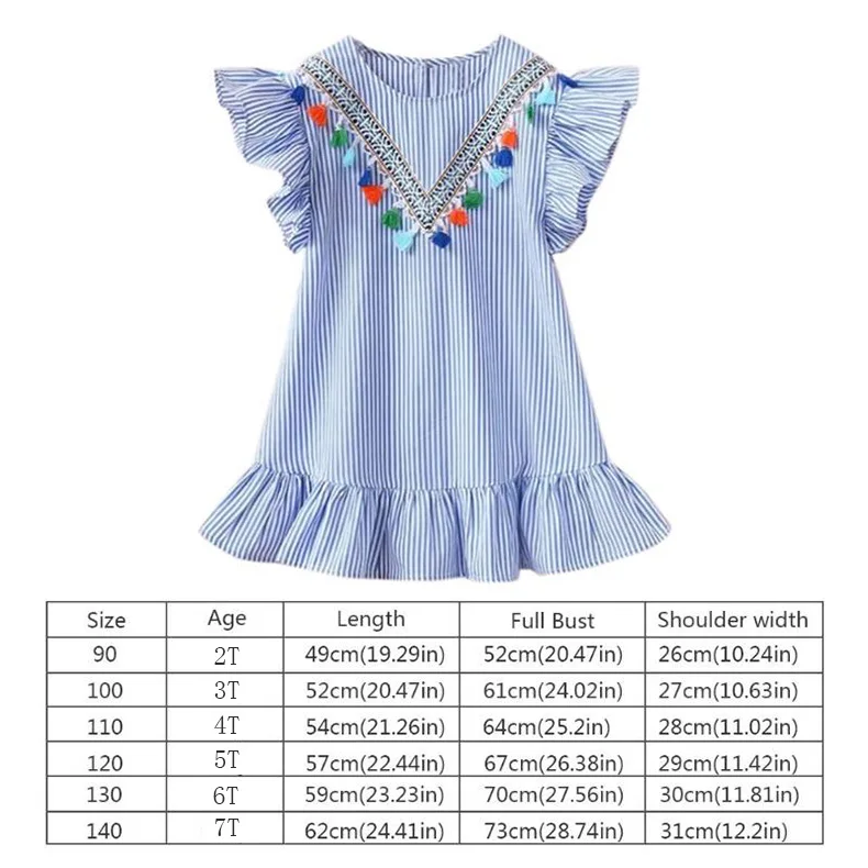 

Summer Girls Tassel Flying Sleeve Dresses Stripe Cotton Cute Kids Party Dresses for Kids girls Princess Dress Tops Clothes