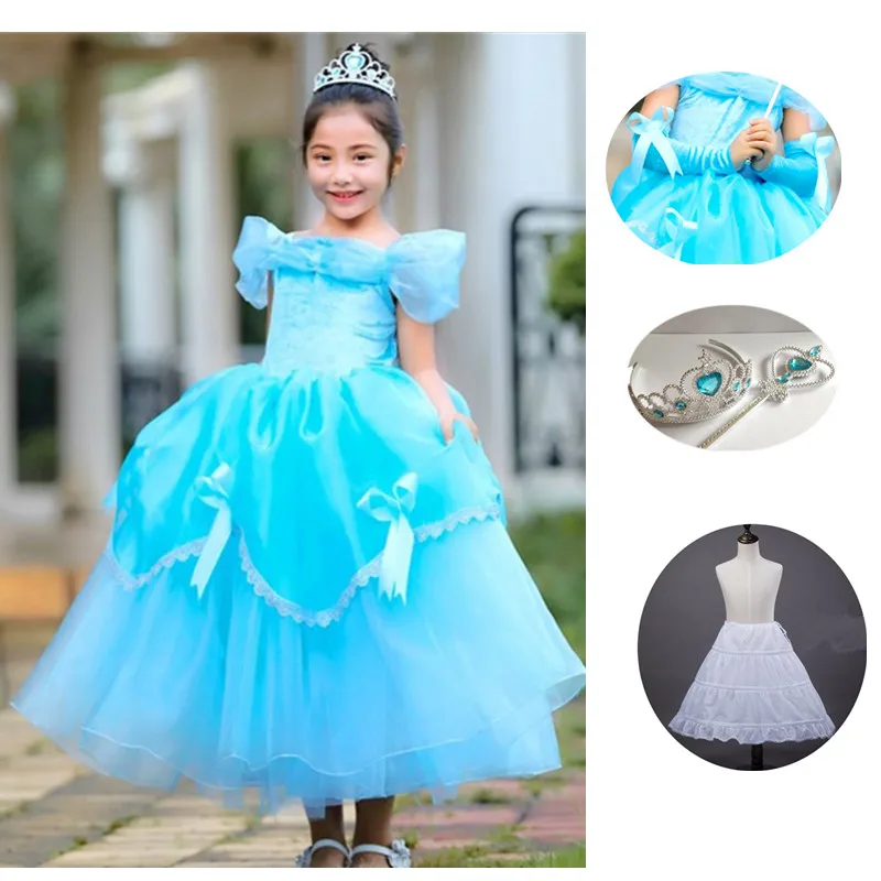 cinderella set2 Нарядное платье принцессы для девочек; карнавальный костюм; одежда для дня рождения; детское рождественское длинное платье на Хэллоуин; Костюм Золушки Софии - Цвет: cinderella set2