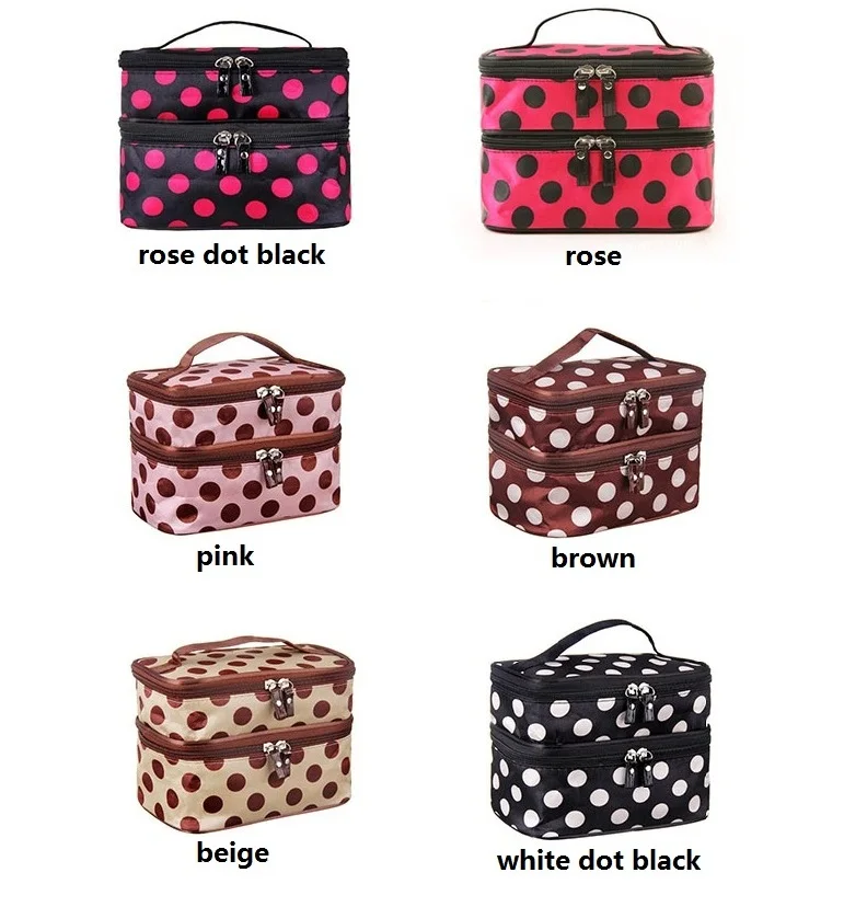Двухслойная косметичка в горошек женские дорожные несессер Сумки вместительный