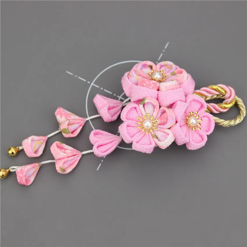 Японский стиль tsuami Kanzashi Розовый Красный Цветок сакуры заколка для волос кимоно гейши ручной работы головной убор HW001