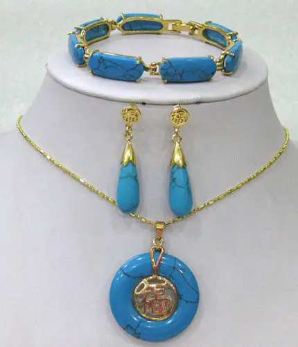 Hot selling free shipping***** Blue Turquoise Link Bracelet/ Earrings /Necklace Pendant Set | Украшения и аксессуары