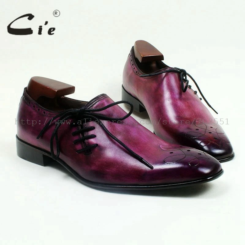 preço Cie Square Toe Genuíno Couro De Bezerro Outsole Respirável Feito Sob Encomenda Apartamentos Casuais Masculinos Sapato Rendas-up Pintados à Mão Roxo Ox517