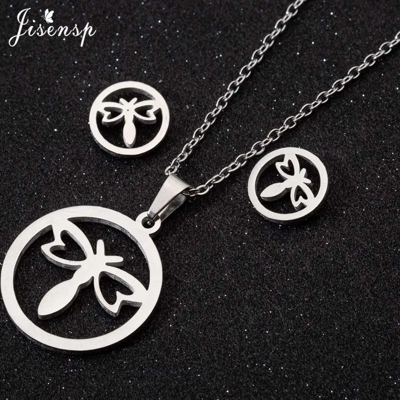 Jisensp винтажное ожерелье из нержавеющей стали с стрекозой для женщин милый кулон