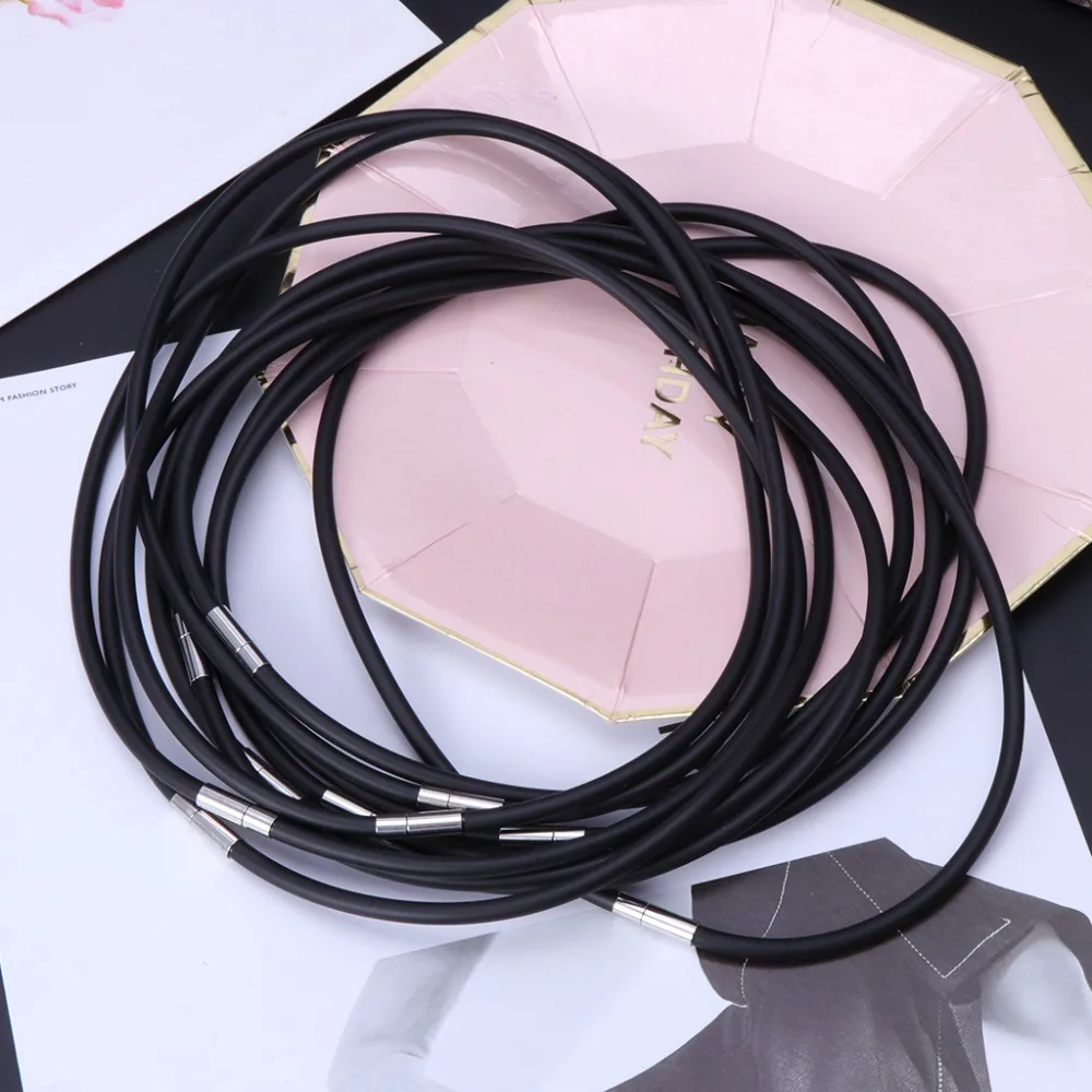 JAVRICK 10 шт. DIY Ожерелье Веревка Шнур Резиновый Черный ювелирные изделия с застежкой