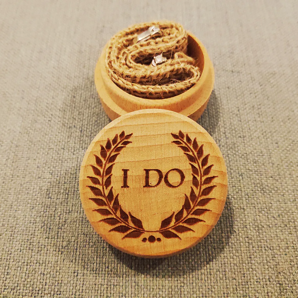 Round Wood Ring Box with Wreath Wedding Bearer Pillow Alternative Engagement Memory Engraved Jewellery Boxes | Дом и сад