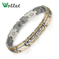 wollet healing health care healing energy bio magnet gold color 316l stainless steel magnetic bracelet bangle for women fashion