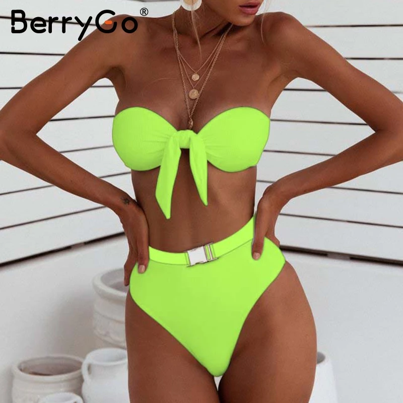 BerryGo бикини с высокой талией 2019 mujer купальный костюм неоновый купальник пуш ап