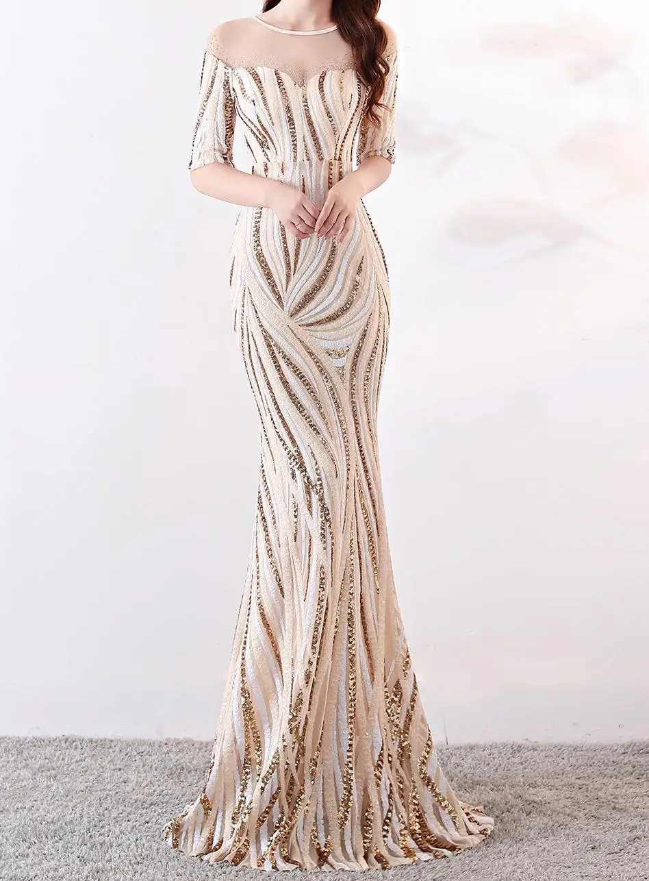 Vestidos mujer половина из сетчатой ткани, специальное предложение Вадим Zanzea Макси платье новые осенние вечерние пикантные женские босоножки для ночного клуба с блестками и длинными «рыбий хвост» - Цвет: Apricot color