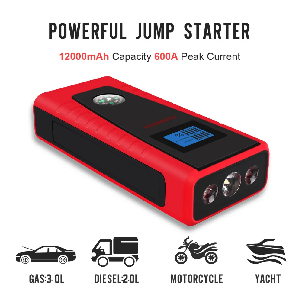 60000mAh Портативный автомобиля Батарея скачок стартер 600A пик с компасом ЖК дисплей