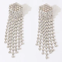new fashion metal rhinestone tassel earrings long earrings for women super flash dangle earrings female