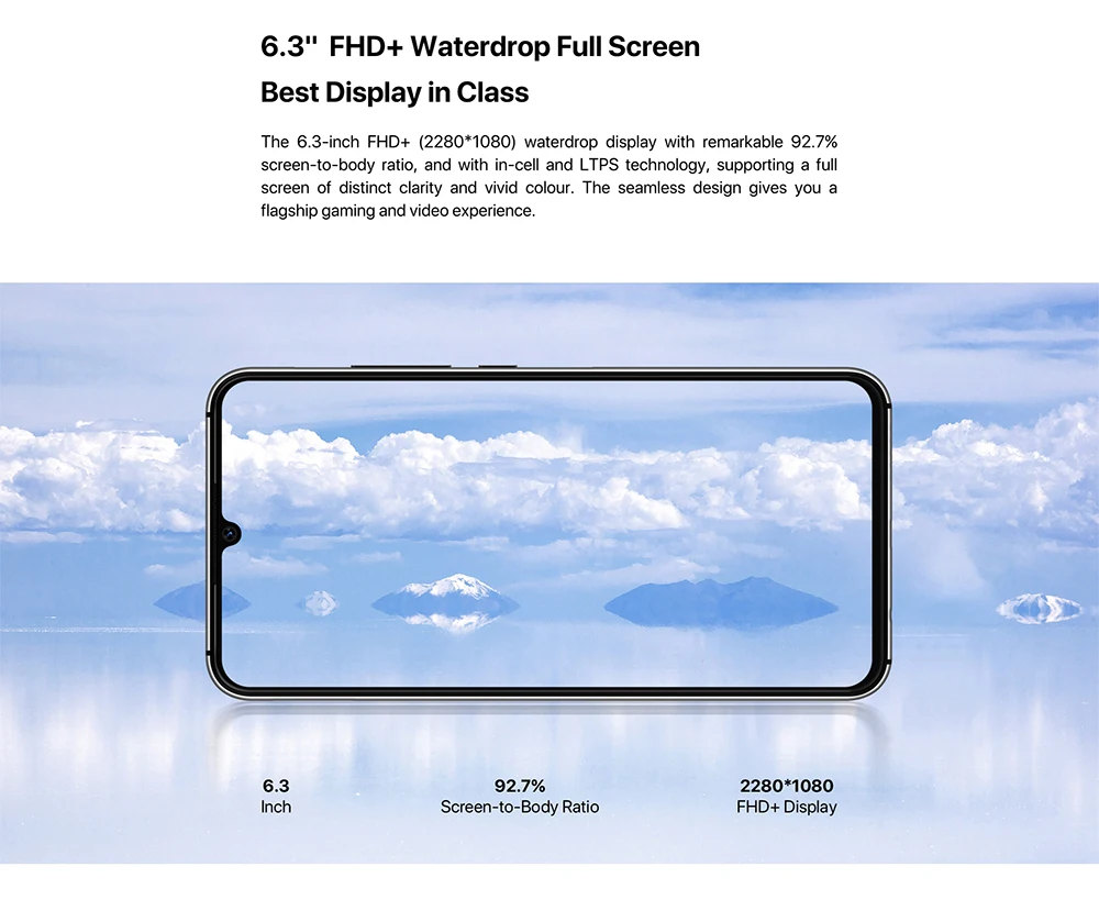 UMIDIGI A5 PRO Global Band 16 МП Тройная камера Android 9,0 Восьмиядерный FHD 6,3 '+ экран капли воды 4150 мАч 4 Гб+ 32 Гб мобильный телефон