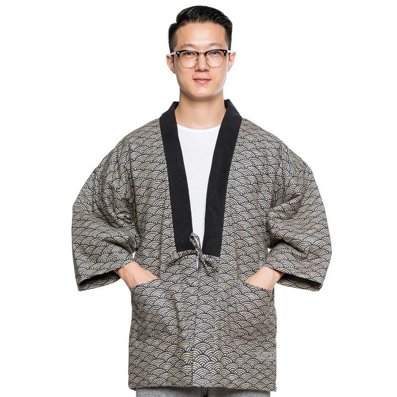 Новинка 2019 традиционное японское кимоно Ukiyo e с волнистым принтом мужская зимняя