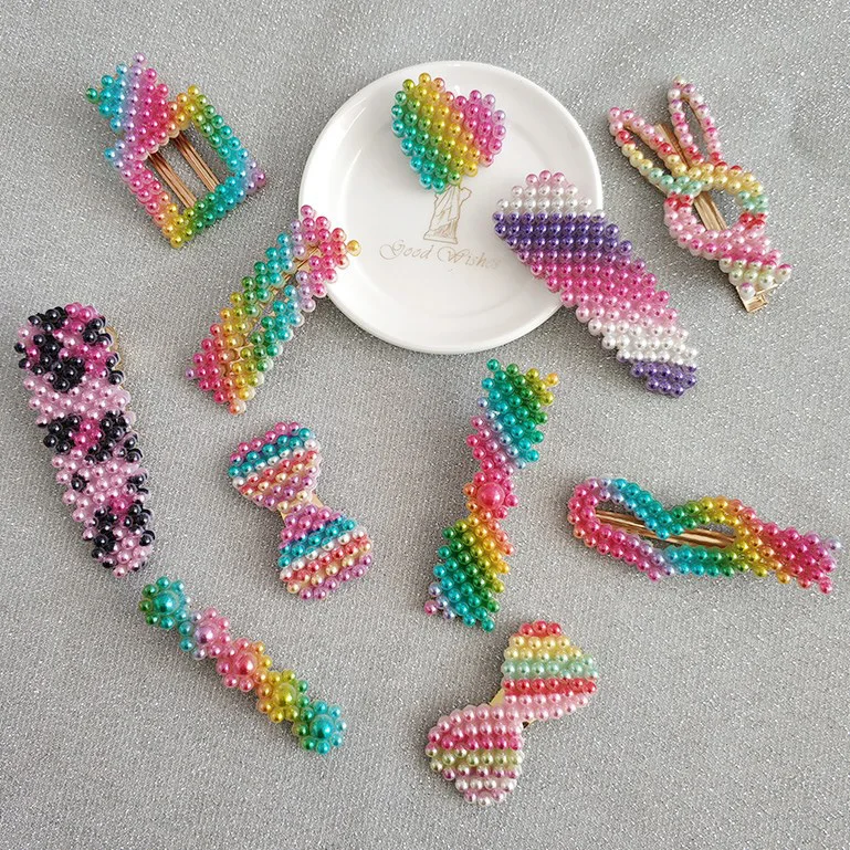 Горячие Новые радужные красочные леопардовые заколки для волос с жемчугом