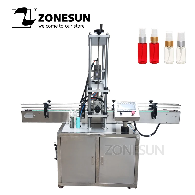 ZONESUN Автоматическая 10-50 мм настольная электрическая пластиковая стеклянная машина для укупорки бутылок с сигнал защиты прессовочная машина