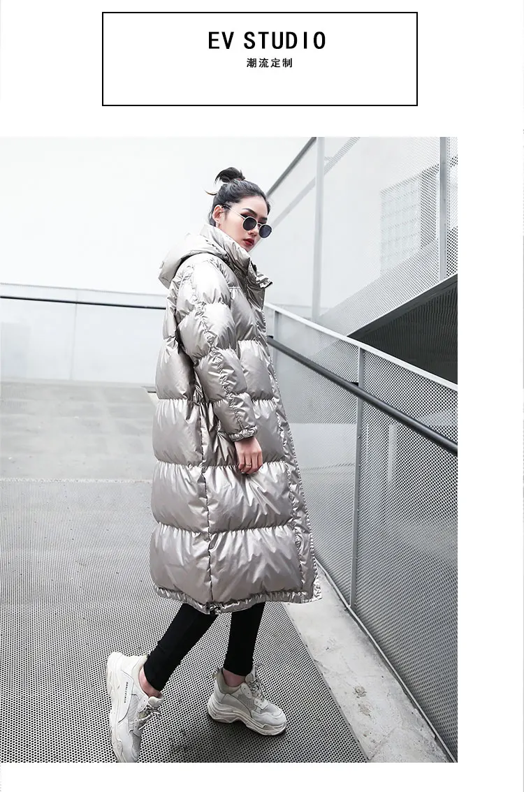 Long Silver Jackets Women Parka Winter Warm Outerwear Fashion Bright Cotton Coat Ladies Winter Loose Down Jacket Thick T399