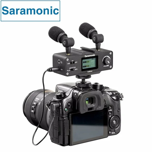 Saramonic CaMixer на штативе и микрофона видеокамеры двойного стерео Bluetooth конденсаторный цифровой микшер 48В Мощность предусилитель для DSLR цифровых зеркальных фотоаппаратов и видеокамер
