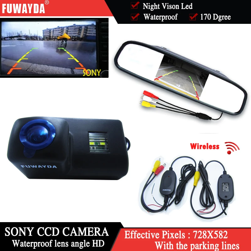 

FUWAYDA CCD Car Rear View Reverse Backup Parking Camera +4.3" mirror monitor for Peugeot 206 207 306 307 308 406 407 5008 Tepee
