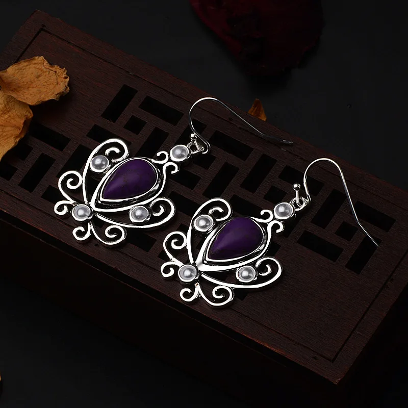 Новый инкрустированные Фиолетовый капли грушевидной формы серьги в стиле ретро