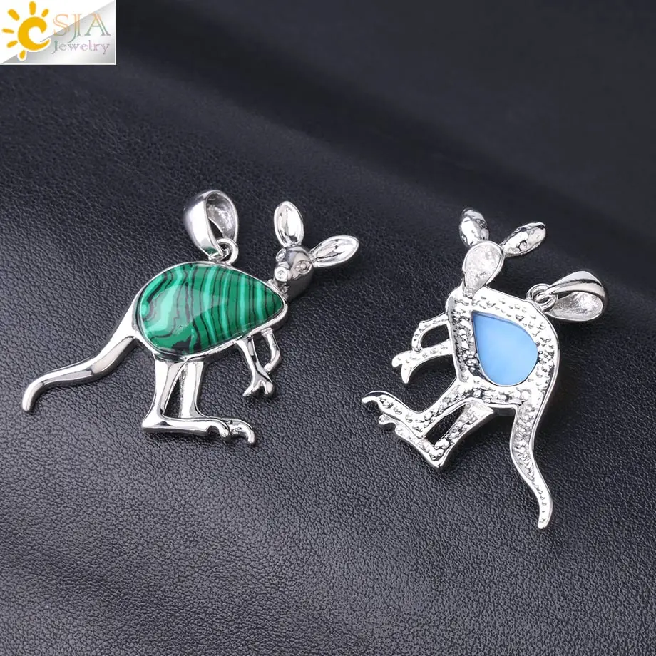 Женский кулон-кенгуру CSJA розовый кристалл кварца с подвеской из натурального