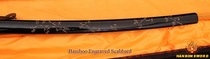 

Japanese Samurai Katana Sharp Damascus Full Tang Blade Hand Carved Bamboo Saya Sword - Traditional Handforged Knife Battle Ready