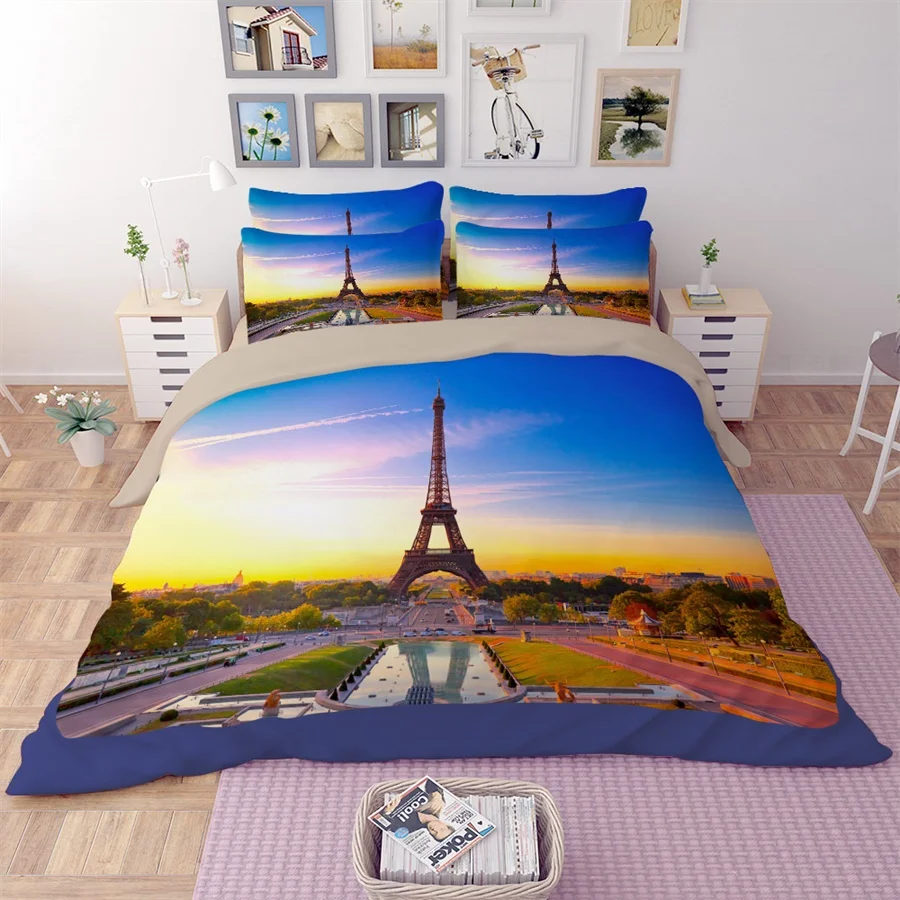 

4 Seasons Scenic Eiffel Tower Bedding Set Twin Queen King Size Duvet Cover Bed Sheet Pillow Case 3D Print Home Textiles on Sale