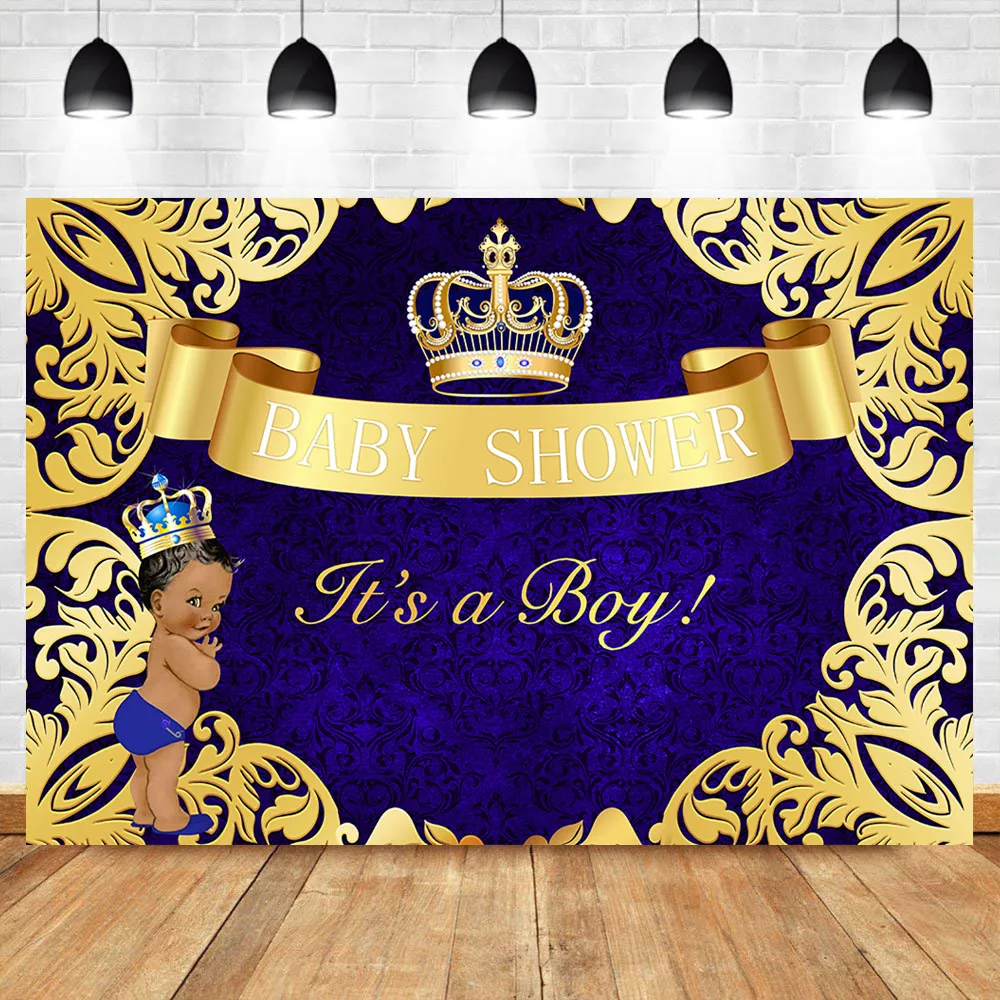 Фотофон NeoBack Royal Boy Baby Shower с изображением Золотой короны сапфировый синий фон для