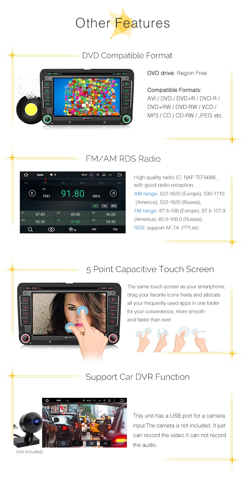 Тыквы 2 Din " Android 8,0 автомобильный DVD плеер GPS; стереооборудование для автомобиля для VW/Skoda/Passat FM Радио Rds ноутбук с высокой скоростью работы и Wi-Fi 4G DAB+ OBD2 головное устройство