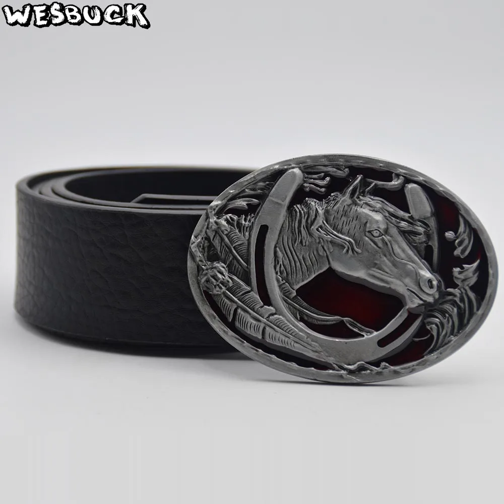 5 PCS MOQ WesBuck бренд подковы красного цвета с металлическим ремнем и пряжкой для