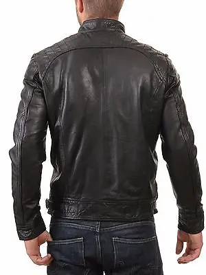 The new men's black leather motorcycle jacket ride real lambskin | Мужская одежда