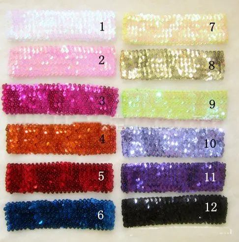 100pcs About 19 cm (5 row )Sequin Headbands Mix Color Child Headbands For Girl Stretch Sequin Headband 12 different colours