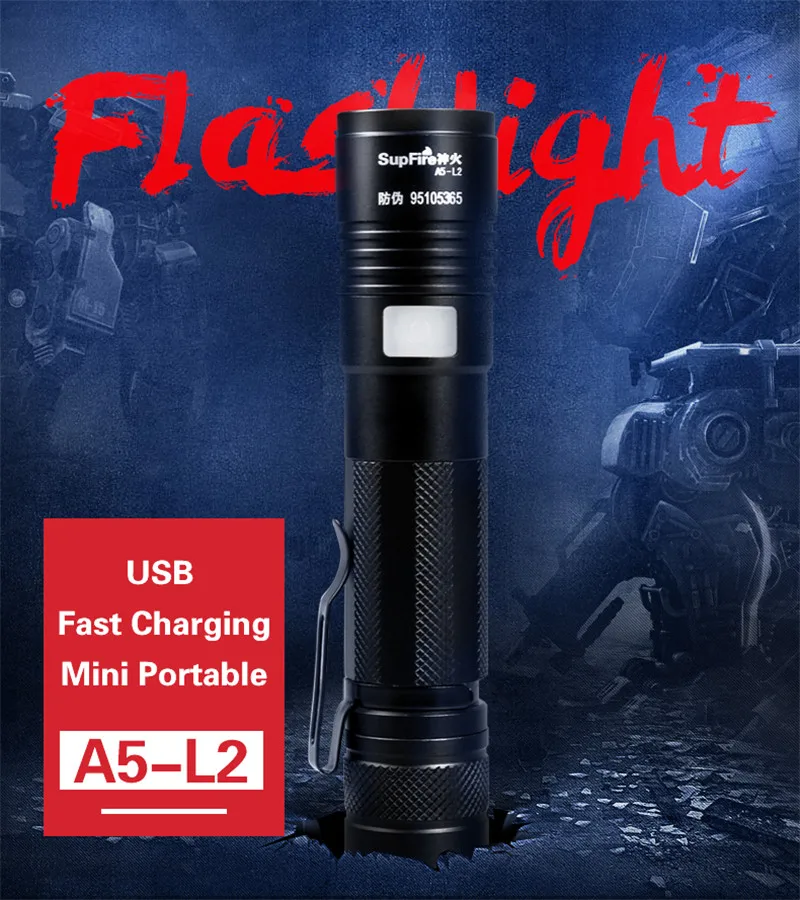 Supfire светодиодный светильник-вспышка USB флэш-светильник Linterna мини-фонарь A5 2000lm походный светильник для Fenix Convoy S2 Sofirn Lumintop Imalent