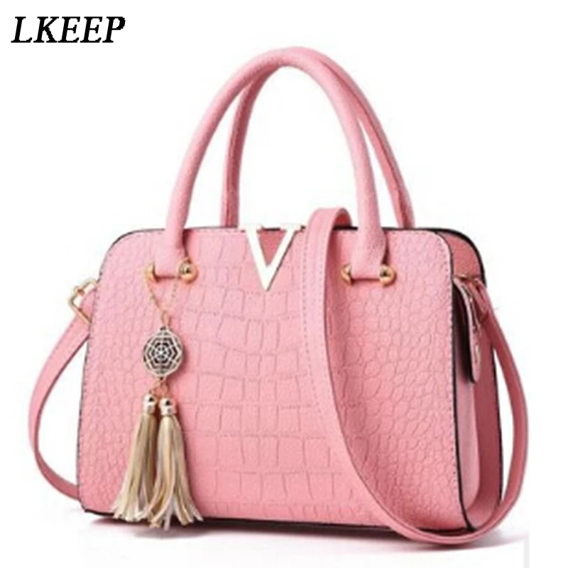 

Ladies OL Office Totes Fashion Diamond Lattice PU Shoulder Bag Portable Large Capacity V Word Handbags Women Handle Bag Tassel
