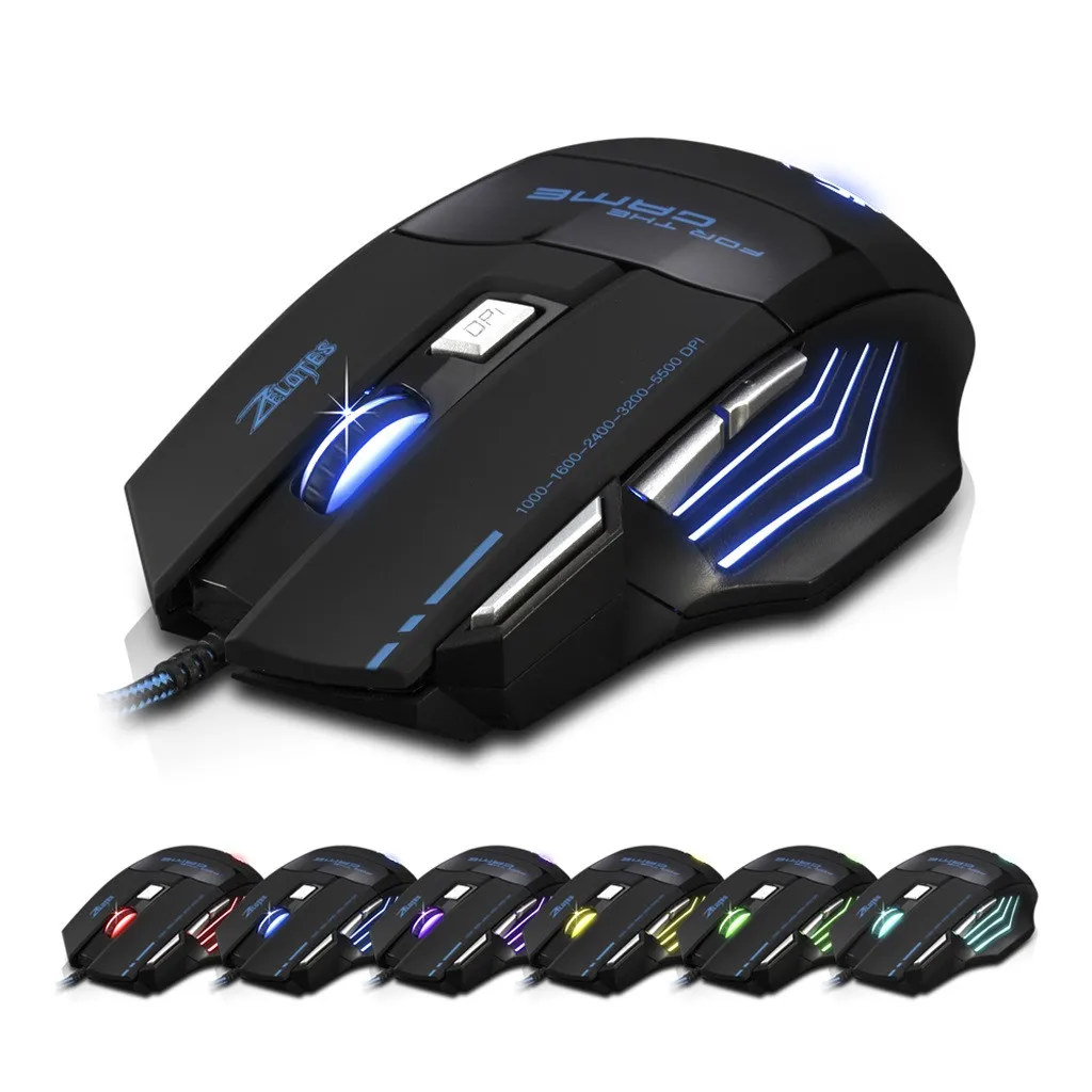 VOBERRY Регулируемая версия 5500 DPI 7 кнопок светодиодный кабель USB игровая мышь