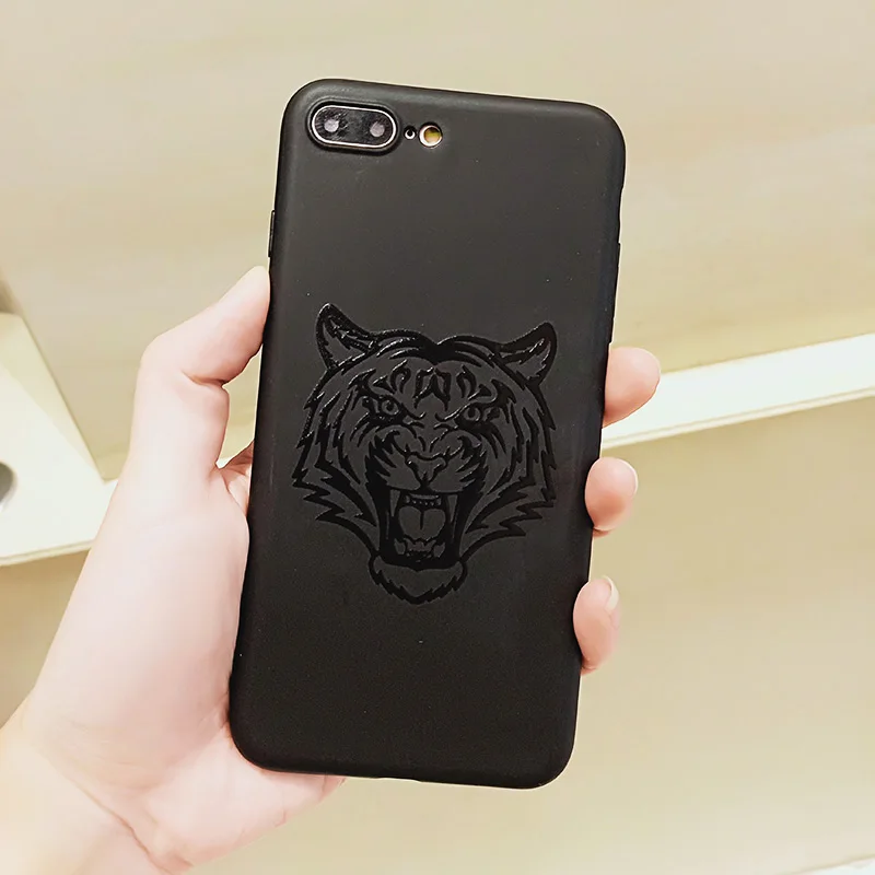Модные животные тигр Лев волк олень чехол для iPhone X XS Max XR черный матовый Мягкий