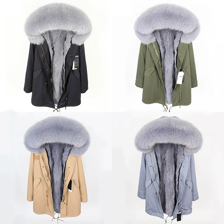 Женская длинная парка с капюшоном зеленая воротником из натурального меха енота