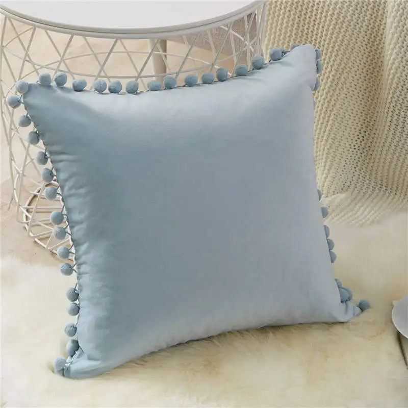 Light Blue Topfinel мягкая бархатная наволочка для подушки с шариками, декоративная наволочка для дивана, кровати, автомобиля, дома, несколько размеров, 8 цветов - Цвет: Light Blue