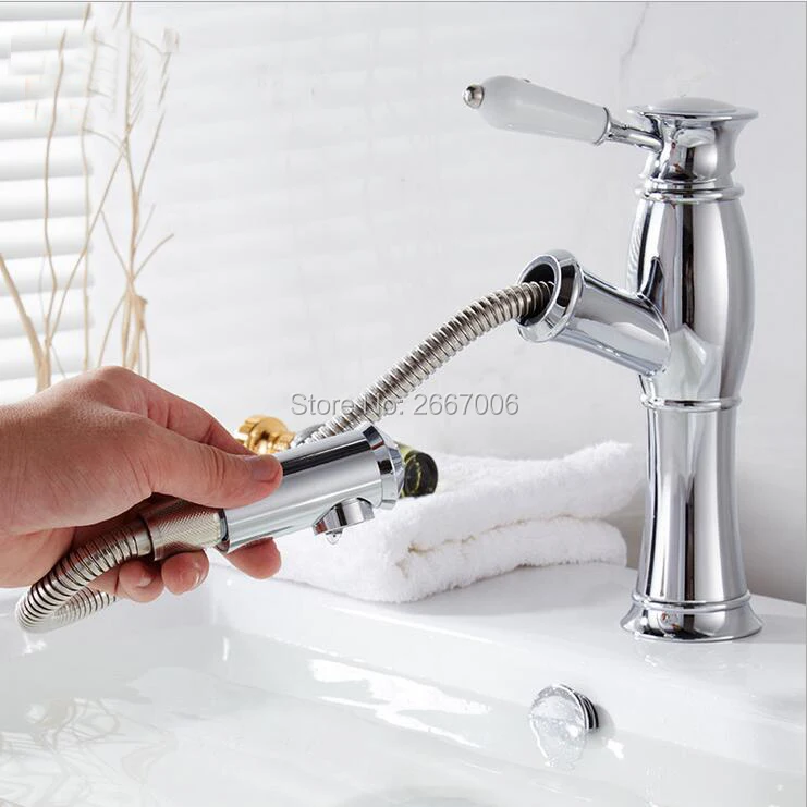 

Free shipping Luxury Designer Chrome Gold Antique Black Colors Faucet basin Tap with Pull Out Sprayer spout Mxier Tap Hot ZR616
