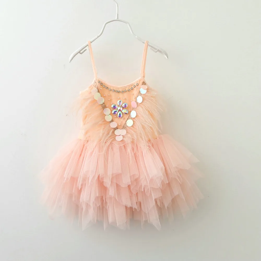 Платье для девочек летнее Австралийское с перьями и стразами жемчужные Сияющие |