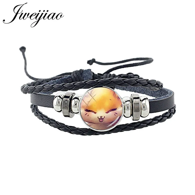 CN91 13 JWEIJIAO, новинка, милый браслет в виде лисы, стекло, изображение животного, кабошон, очаровательный черный браслет из искусственной кожи, браслет, браслет в стиле панк, ювелирное изделие, подарок CN96 - Окраска металла: CN91 13
