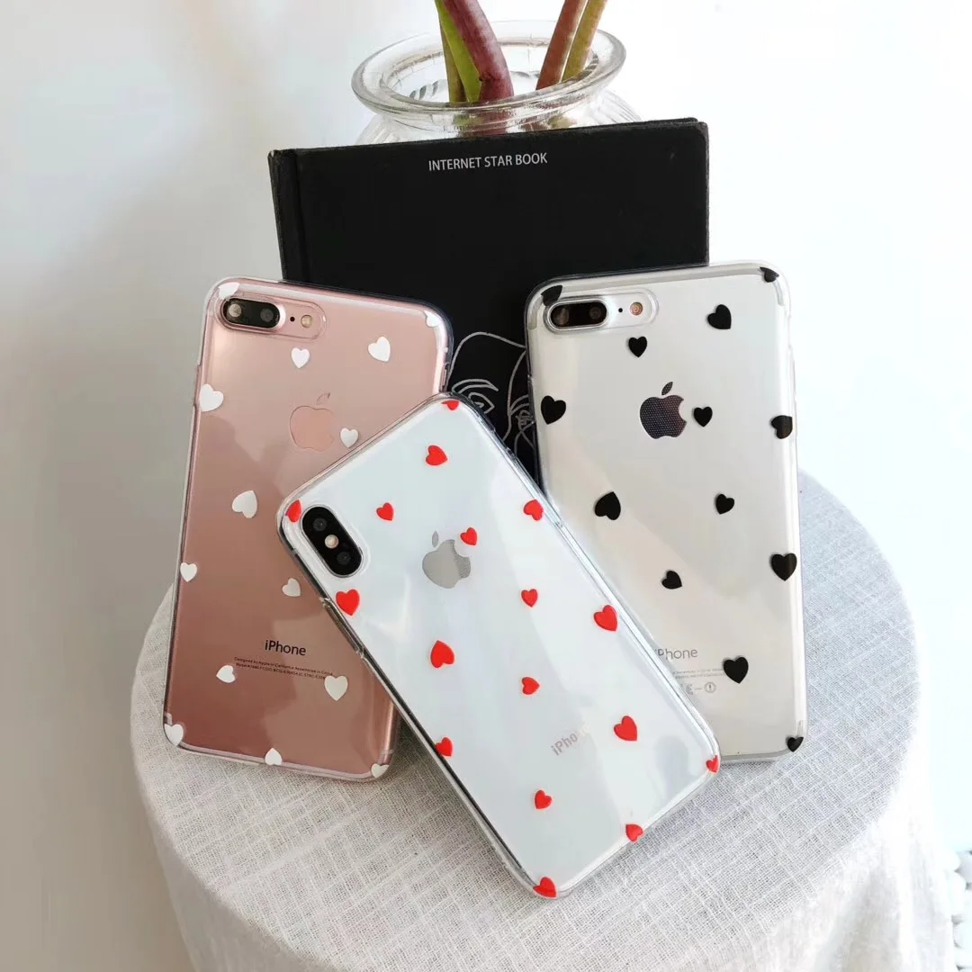 Hxairt Cute Colorful Love Heart Phone Case For iphone6s 7 8Plus Fashion Slim Couples Cases iphone X Cartoon Soft Back Cover |