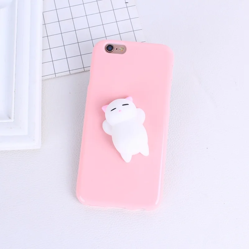 Розовый Мягкий чехол с объемным рисунком медведя кошки для iphone 6, яркие цвета, мягкий чехол из ТПУ для iphone 6, 6 S, 5, 5S, SE, 7, 8, 8Plus - Цвет: Розовый