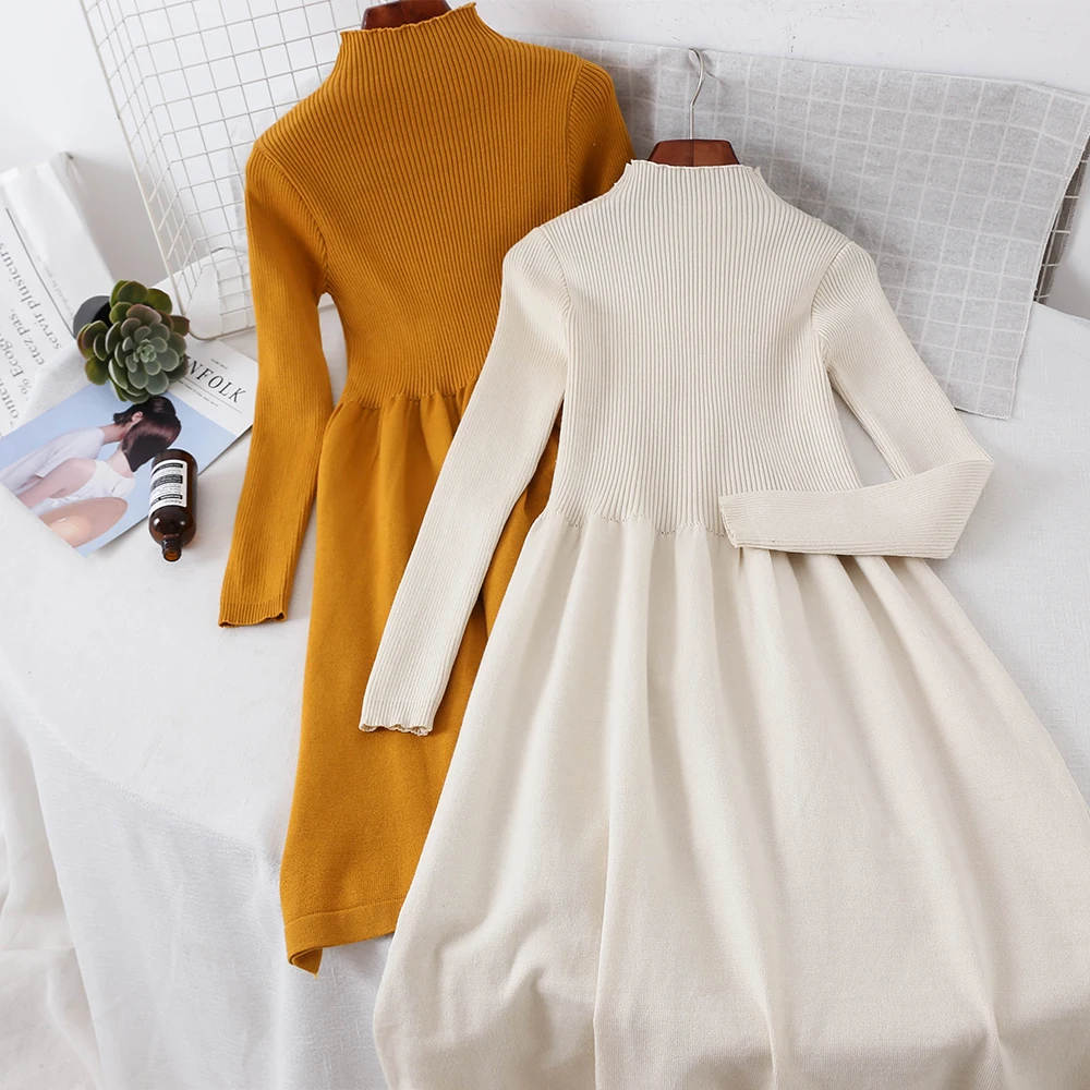 2018 Новый Модный женский свитер платье с высоким воротом Пуловер зауженные книзу