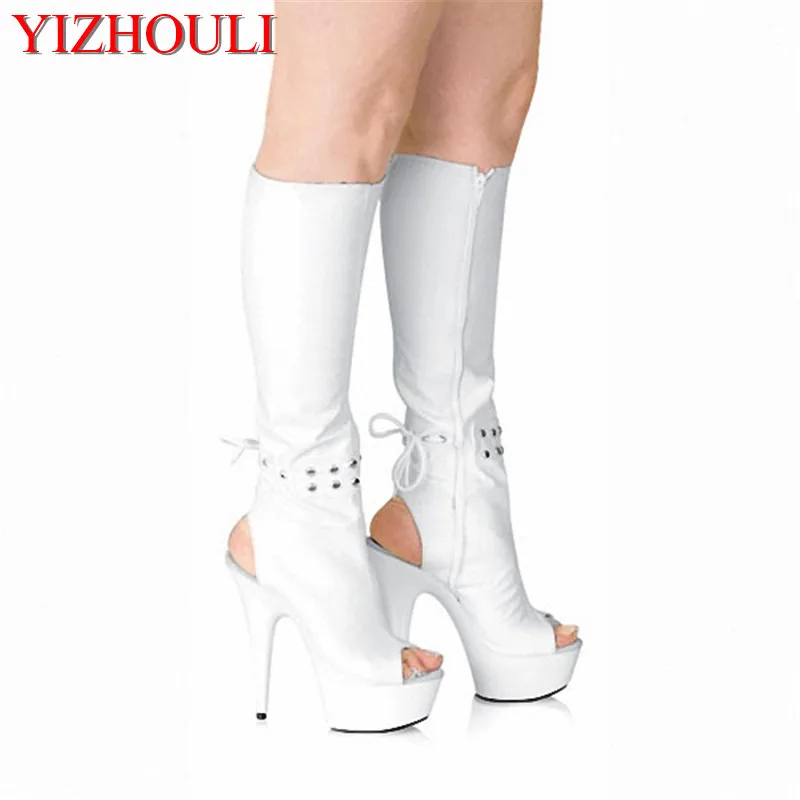 

15cm high heels knee boots platform women Sexy open toe shoes The back zipper spring and autumn cool boots