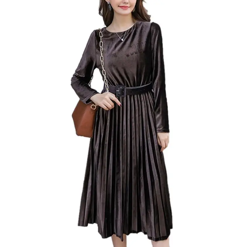 Офисное женское платье Элегантное шикарное винтажное длинное Плиссированное