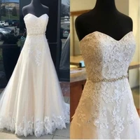 sweetheart neck wedding dresses lace appliqued tulle sleeveless bridal gowns a line backless vestido de noiva 2019