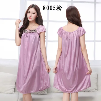 nightdress Pink Летняя шелковая ночная рубашка женская пижама Женская атласная ночная рубашка размера плюс Ночная рубашка Дамская домашняя одежда для сна L XL XXL XXXL 4XL - Цвет: nightdress Pink