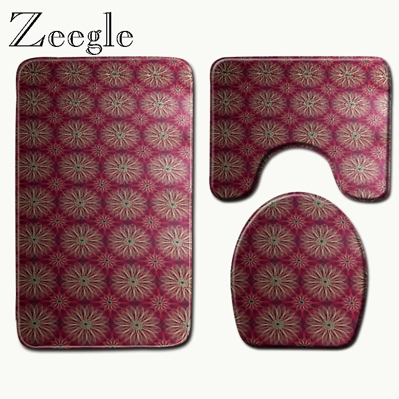 

Zeegle 3Pcs Anti-slip Bath Toilet Mats Set Coral Fleece Absorbent Bathroom Carpet Pedestal Rug Toilet Lid Cover Rustic Carpets