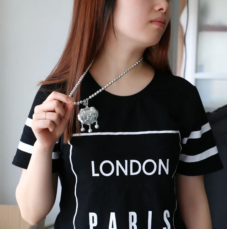 Ретро Кулон из чистого серебра с замком модное женское ожерелье стерлингового 925