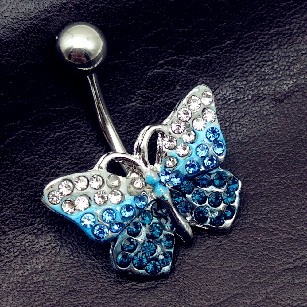 2019 кольца для пупка с бабочкой из белого и синего камня золотые ювелирные изделия